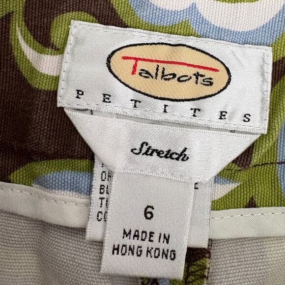 VTG Talbots Retro Swirl Capri Pants Green Blue Brown Cotton Stretch Y2K Funky 6P - Picture 3 of 6